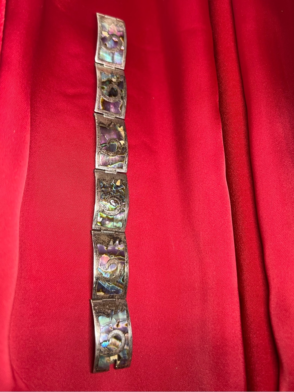 Sterling Silver Abalone Shell Inlay Link Bracelet - Iridescent Multicolor